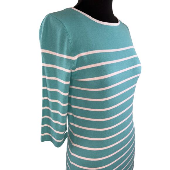 Sail to Sable STS Blue White Stripe 3/4 Sleeve Cotton Mini Tunic Dress Size XS - Picture 2 of 5